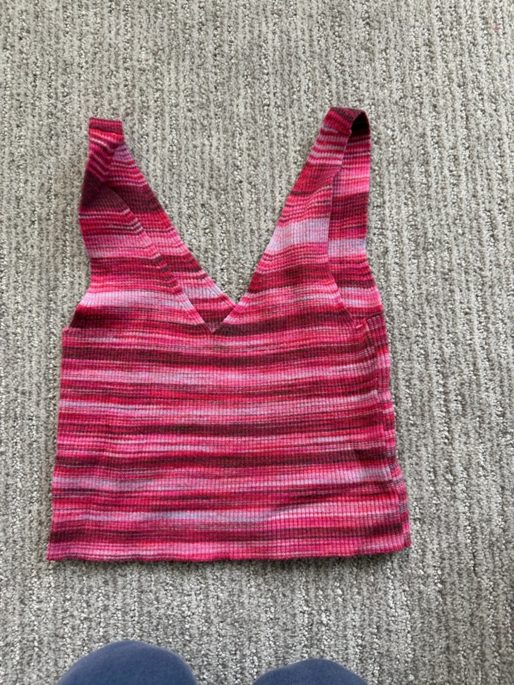 Urban Outfitters Striped V-Neck Crop Tank in Pink and Magenta